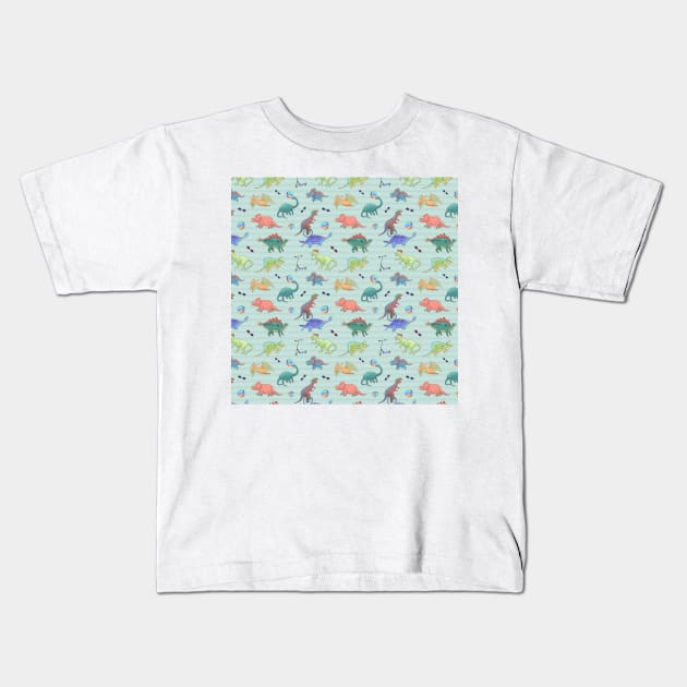 Dinosaur pattern - green theme Kids T-Shirt by andreeadumez